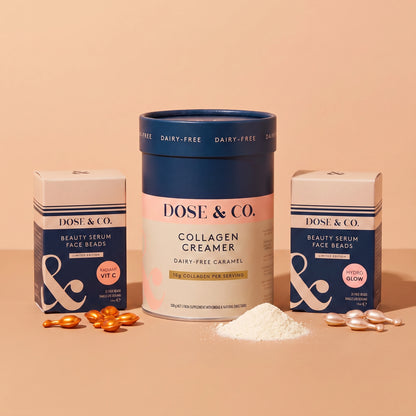 Collagen Creamer, Hydro Glow Serum Face Beads and Radiant Vitamin C Serum Face Beads: Glow and Hydration Collagen Bundle