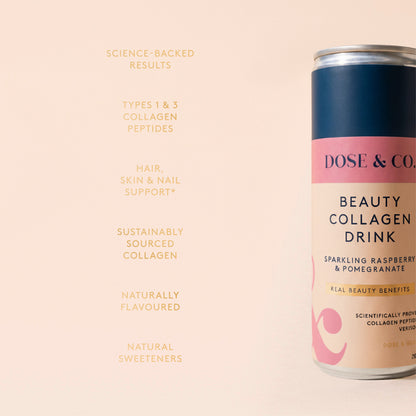 Dose & Co Beauty Collagen Sparkling Drink Raspberry & Pomegranate 250ml